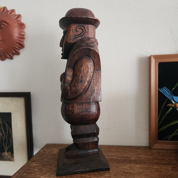 Vintage Hand Carved Wood Folk Art Man With Stand Primitive Piece Figurine - Picture 5 of 7